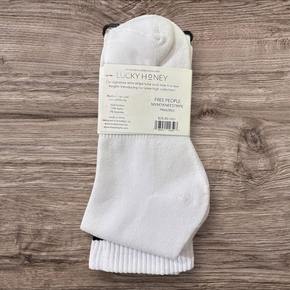 NWT Free People Knee High Logo Stripe Socks in White Combo - Picture 4 of 4